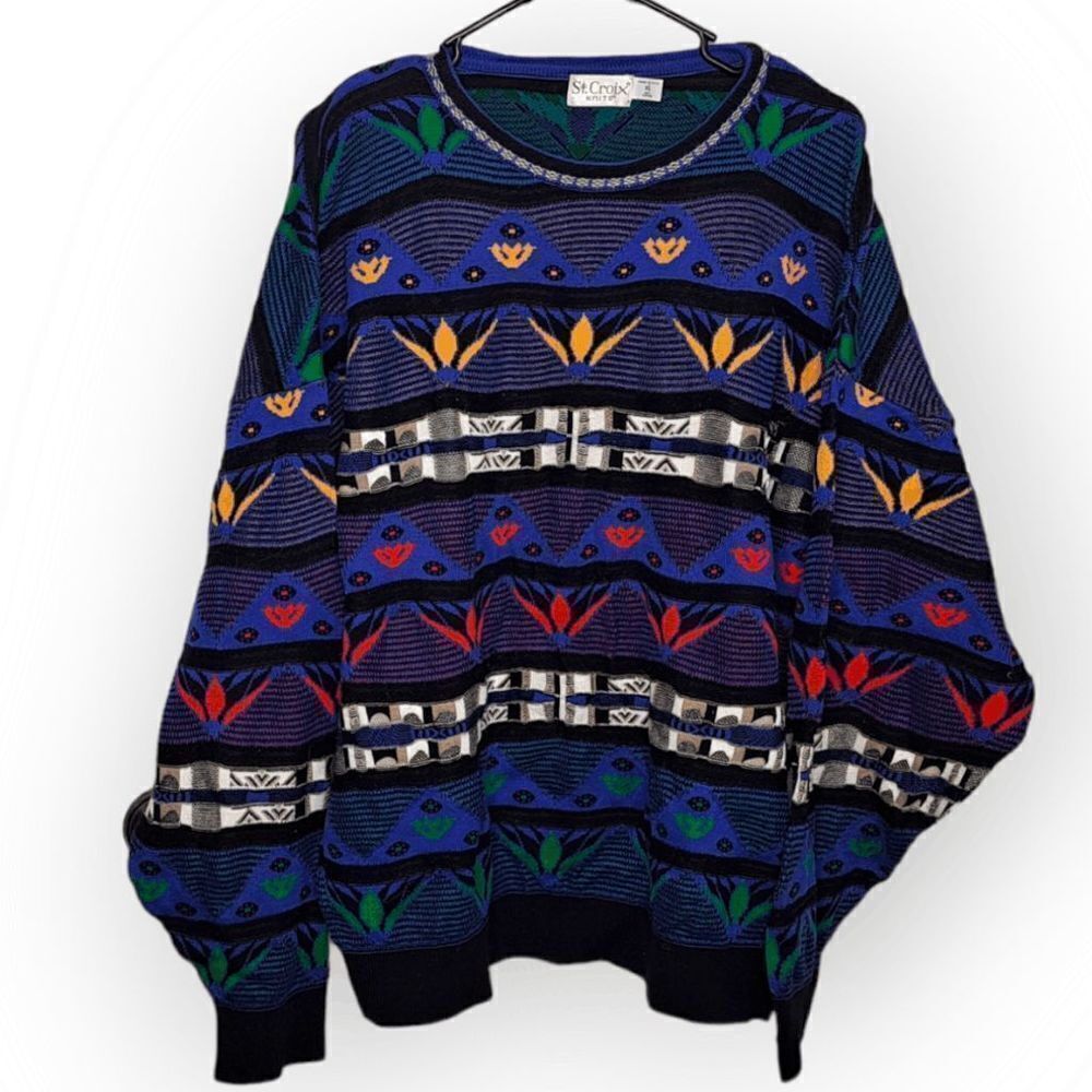 St. Croix Knits Vintage 80s Funky Pattern Sweater size XL